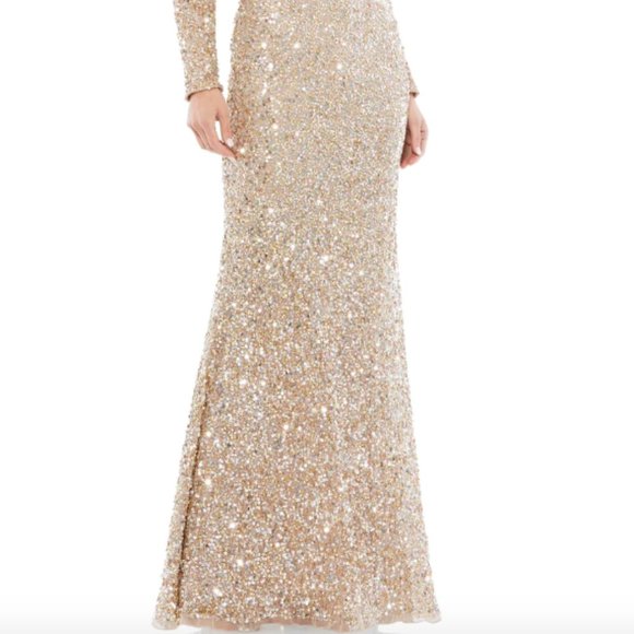 MAC DUGGAL 5510 PUFF SHOULDER SEQUIN SURPLICE SHIMMERING GOLD GOWN sz 16 - Picture 5 of 6